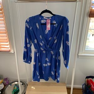 Blue floral wrap dress